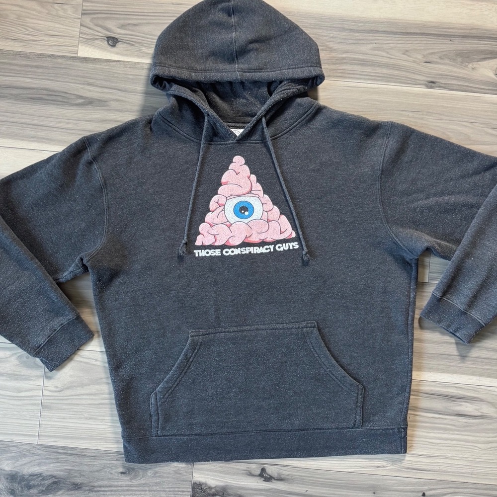 Those Conspiracy Guys Podcast Hoodie Mens XL Charcoal Grey Brain Eye Graphic